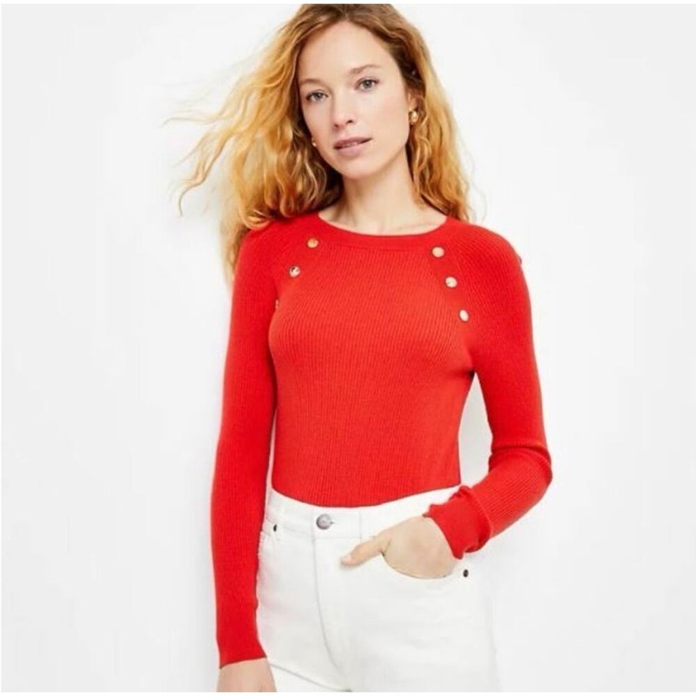 Loft Sweater Women's Size Medium Fitted Ribbed Buttons Long Sleeve Pullover NEW